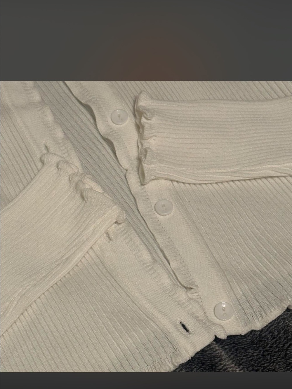 White Ribbed Button-Front Cardigan Sweater - Picture 2 of 11